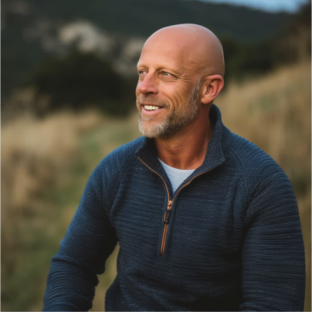 oudere man wandelt vrolijk door de natuur